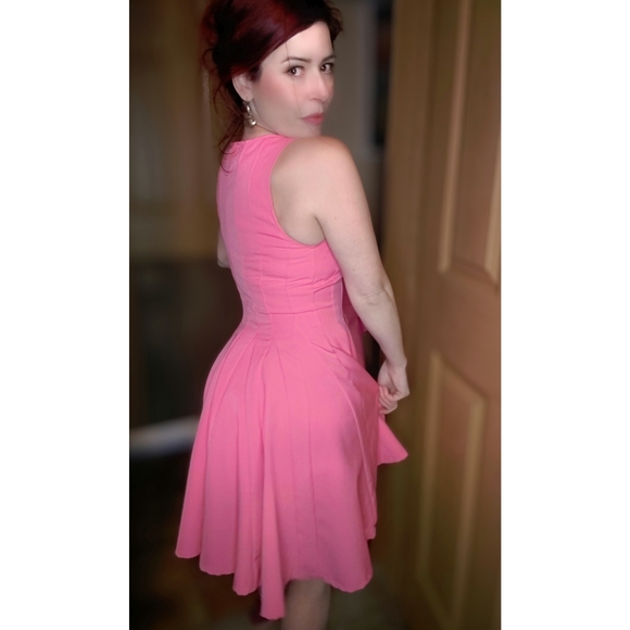 Modcloth Pink retro pinup rockabilly swing dress, scoop neck, small - Picture 4 of 7